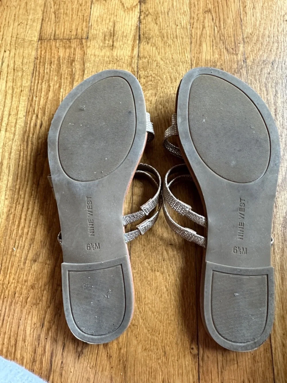 Nine West Brown Slide Sandals with Metallic Strappy Accents